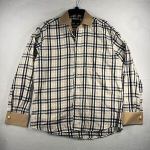 Bruno Conte Mens Plaid Dress Shirt Cufflink Ready Burberry Like French Cuff